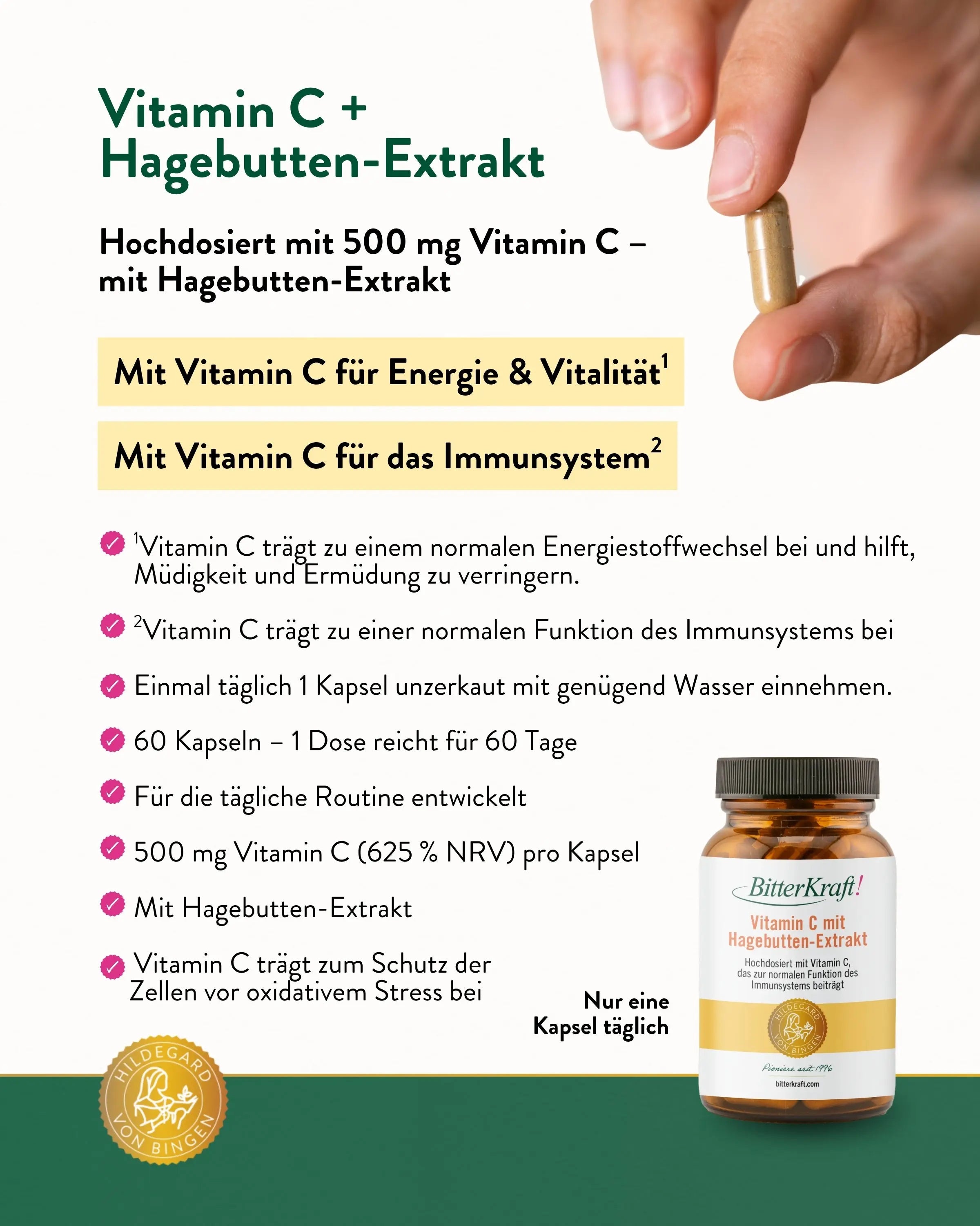 Bitterkraft! Vitamin C mit Hagebutten-Extrakt